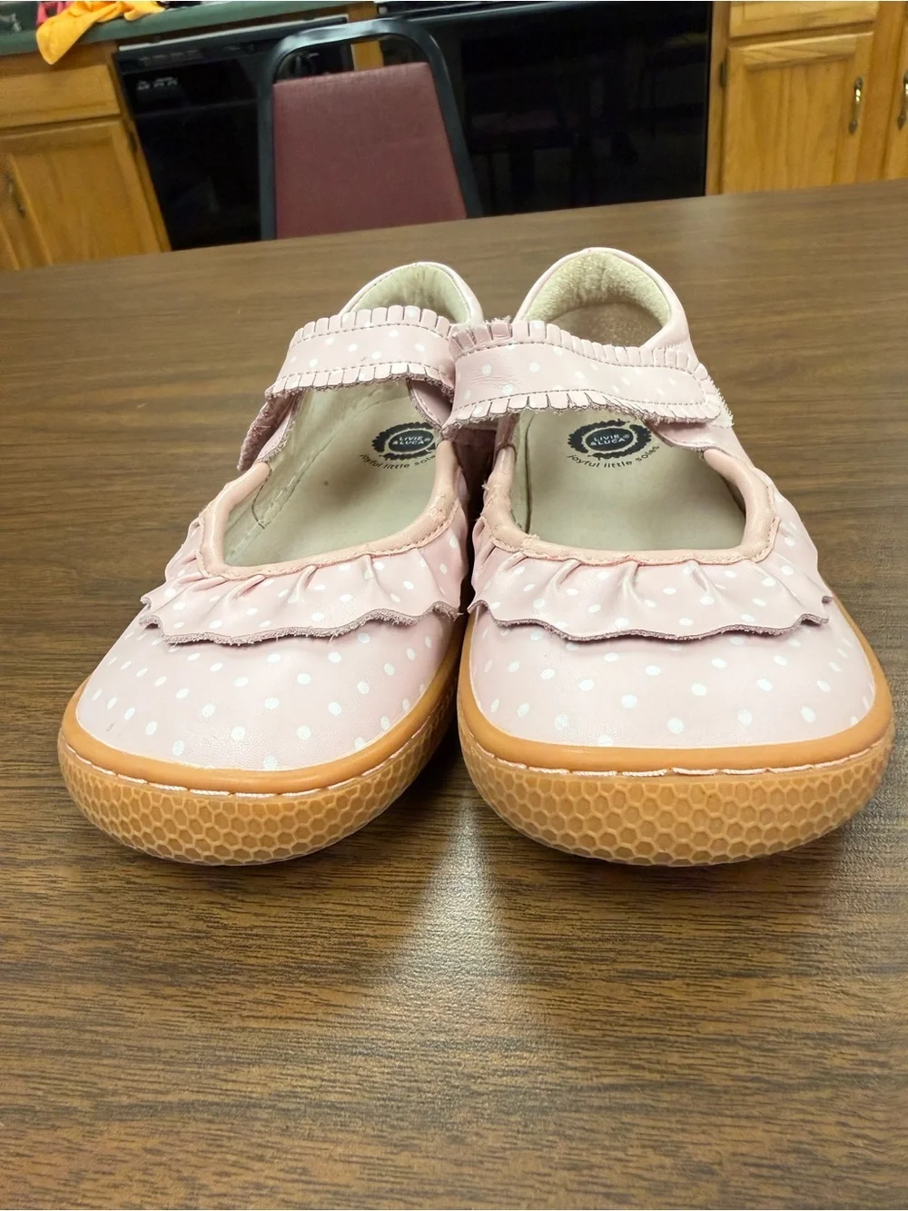Livie & Luca Pink Polka Dot Ruche Leather Mary Jane Shoes Toddler Size 2